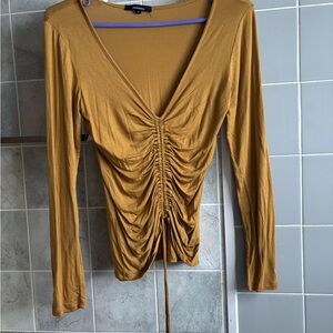 Elegant Mustard Ruched Long Sleeve Top